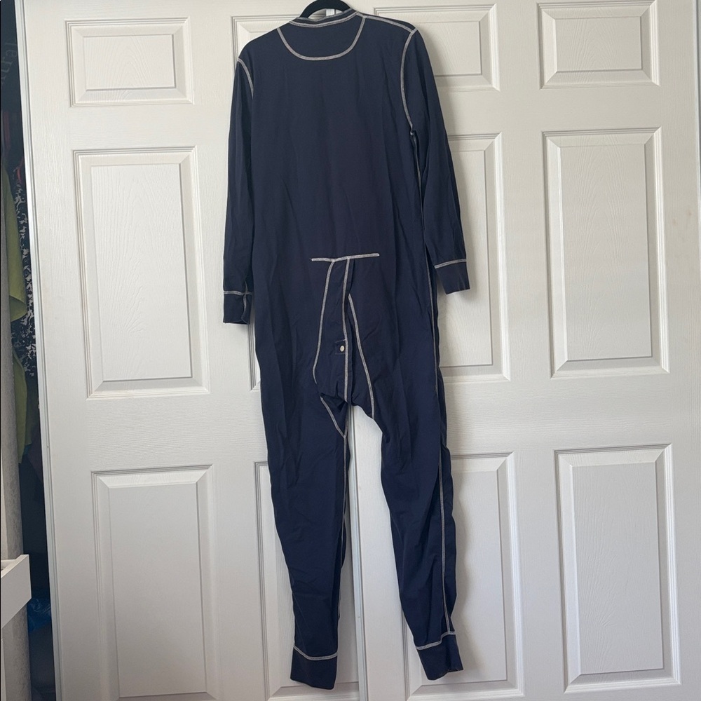 J Crew Union suit mens M Blue Pajamas rear flap Henley Nostalgic 100% Cotton - Picture 8 of 11